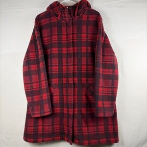 Denim & Co. Plaid Sherpa Lined Fleece Coat Full Zip Red, X-Large, Jacket Vintage